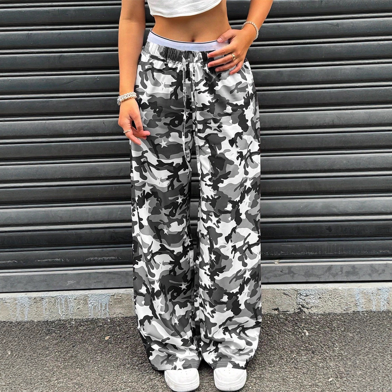 Women's Baggy Camo Pants with Drawstring Waist