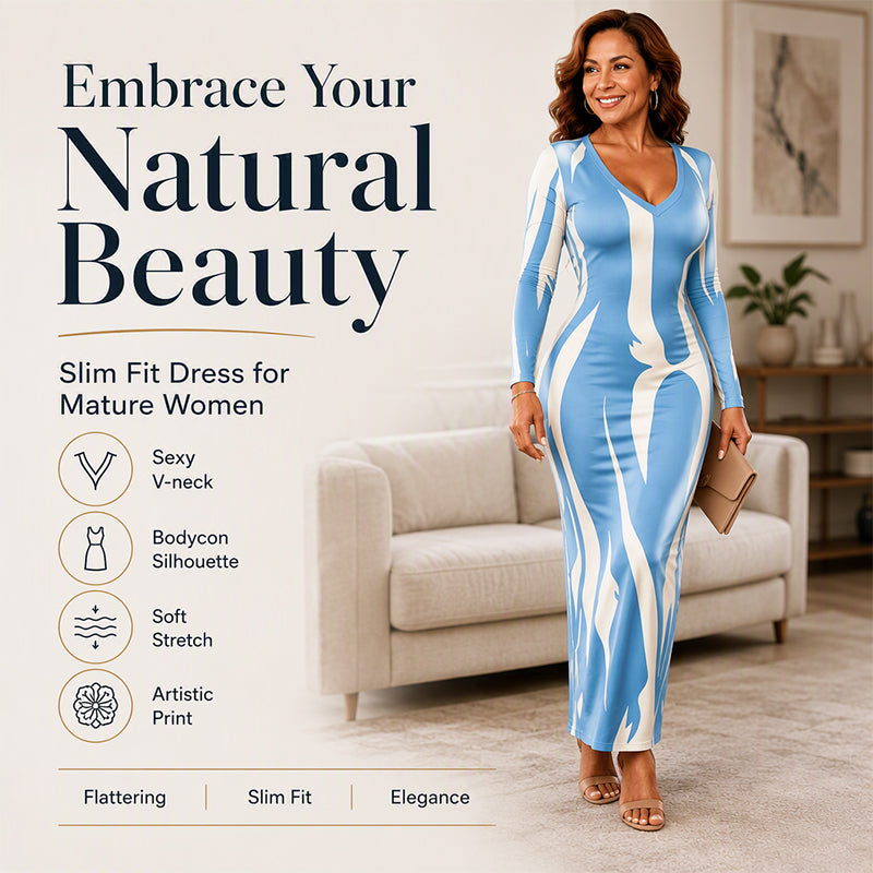 Women's Printed Long Sleeve Bodycon Maxi Dress