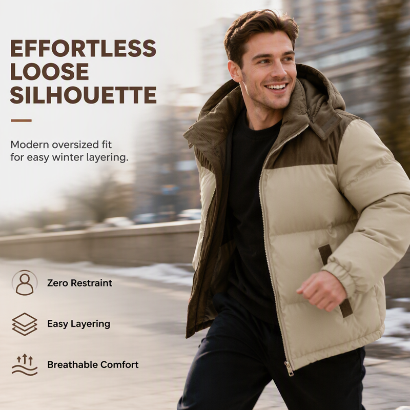 Men's Winter Color-Block Puffer Hooded Jacket