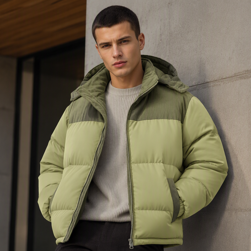 Men's Winter Color-Block Puffer Hooded Jacket