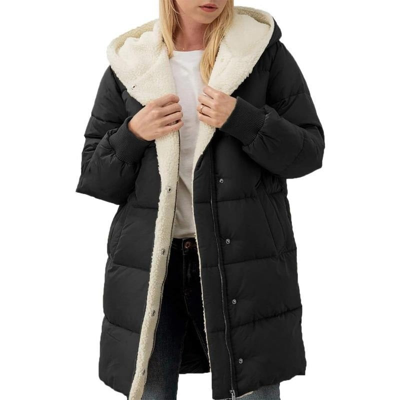 Women's Mid-Length Padded Coat with Hood
