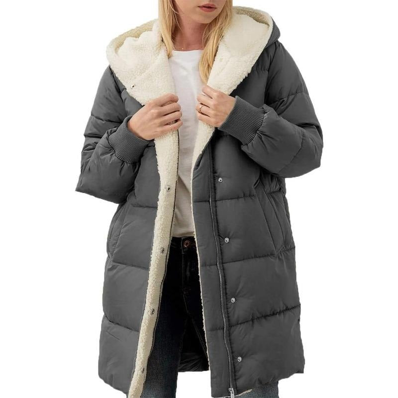 Women's Mid-Length Padded Coat with Hood