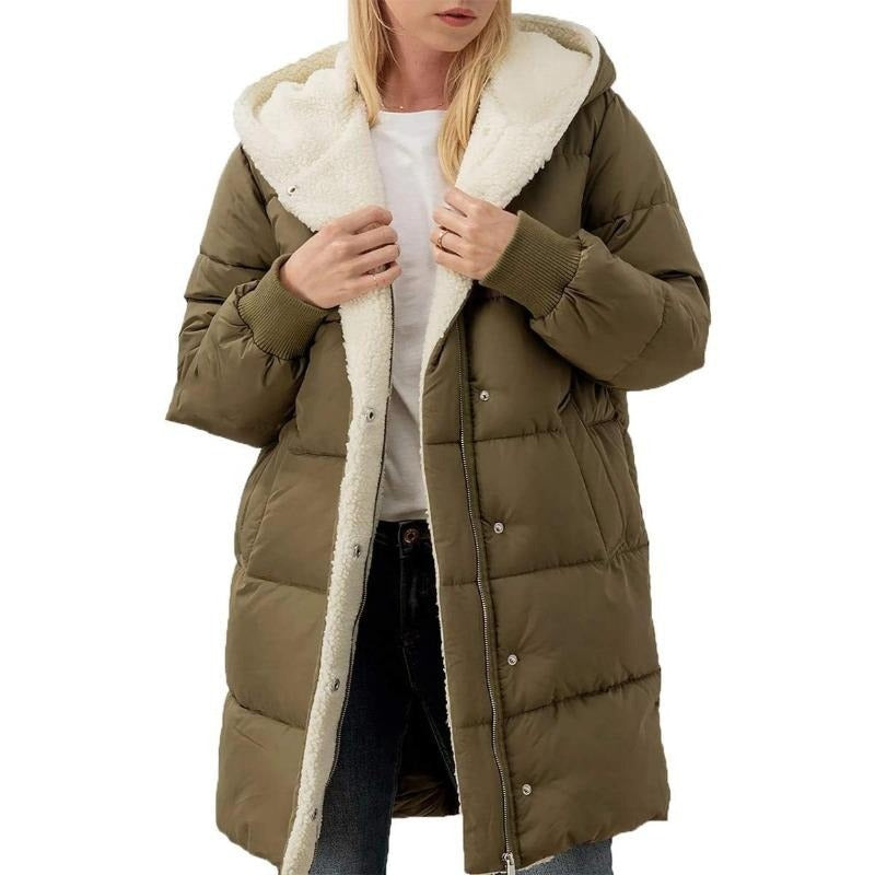 Women's Mid-Length Padded Coat with Hood