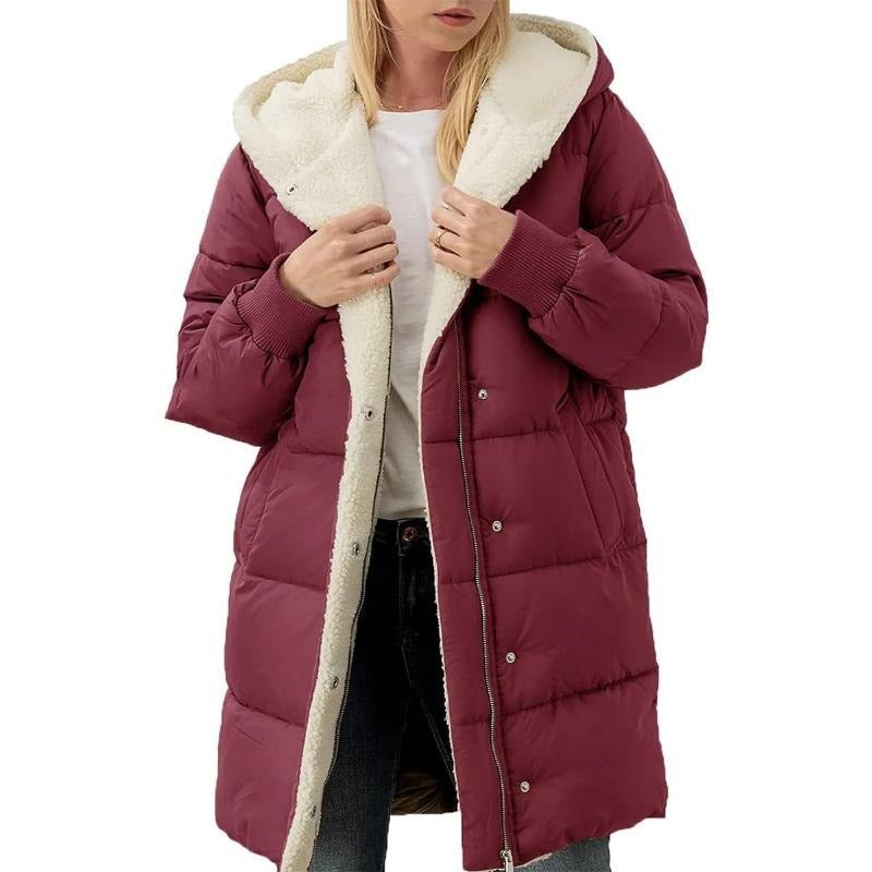 Women's Mid-Length Padded Coat with Hood