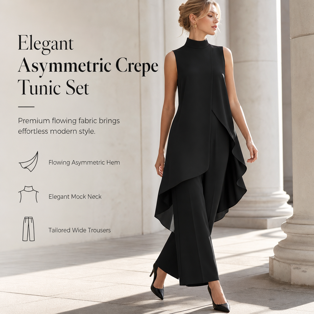 Women's Sleeveless Asymmetric Tunic Top & Wide-Leg Pants Set