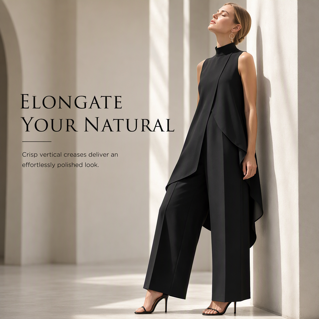 Women's Sleeveless Asymmetric Tunic Top & Wide-Leg Pants Set