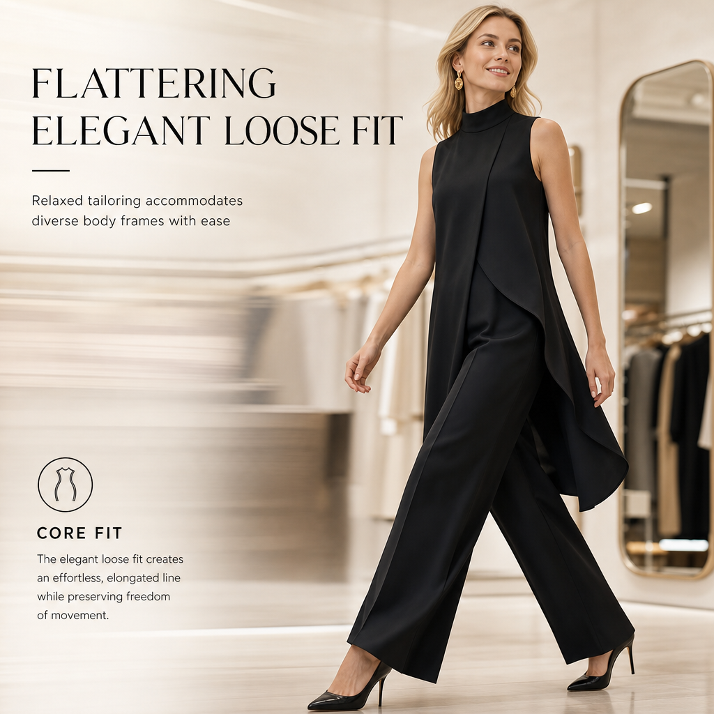 Women's Sleeveless Asymmetric Tunic Top & Wide-Leg Pants Set