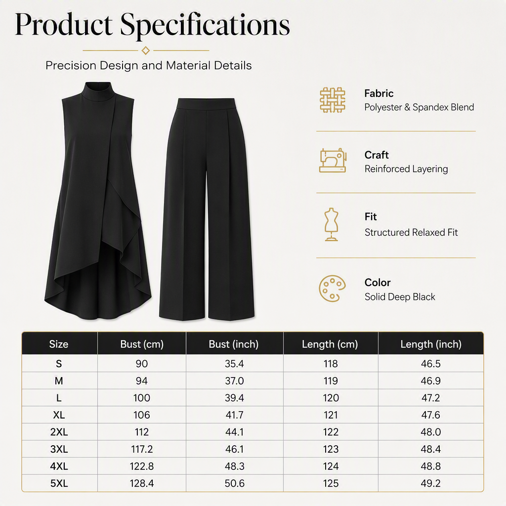 Women's Sleeveless Asymmetric Tunic Top & Wide-Leg Pants Set