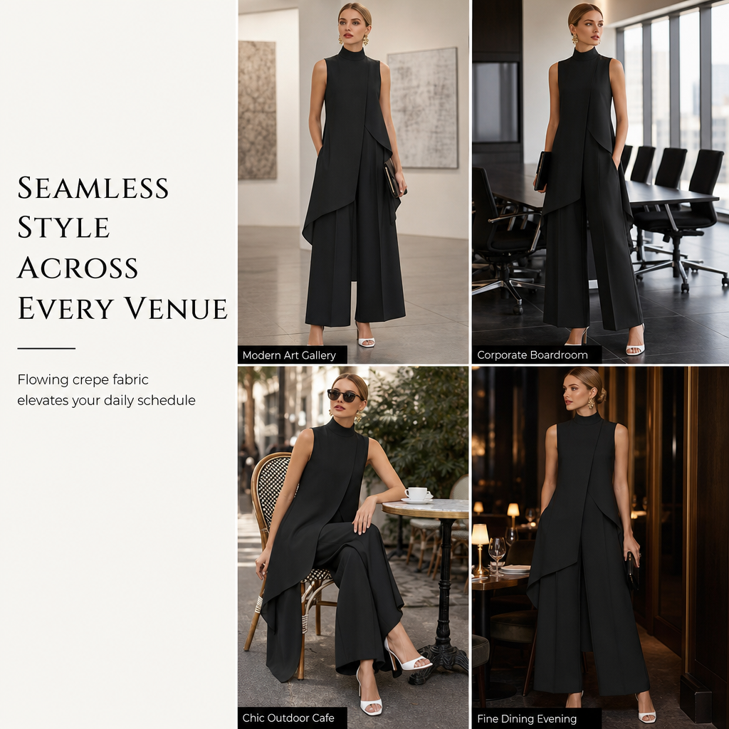 Women's Sleeveless Asymmetric Tunic Top & Wide-Leg Pants Set