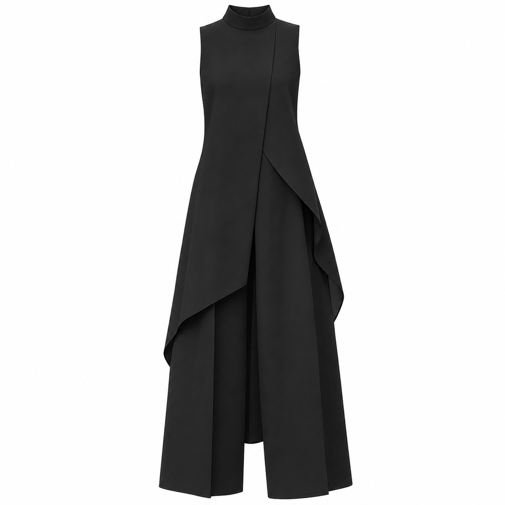 Women's Sleeveless Asymmetric Tunic Top & Wide-Leg Pants Set
