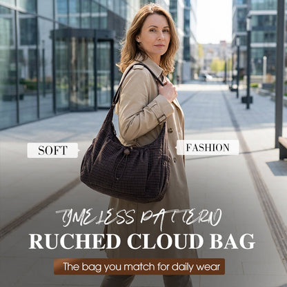 Plaid Drawstring Ruched Cloud Bag