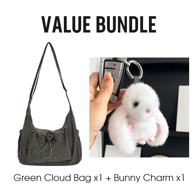 Plaid Drawstring Ruched Cloud Bag