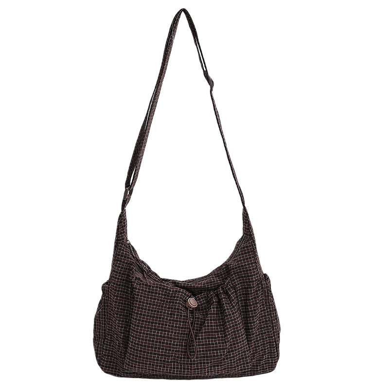 Plaid Drawstring Ruched Cloud Bag