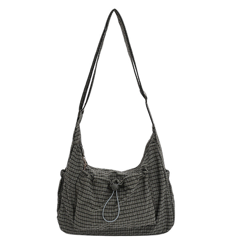 Plaid Drawstring Ruched Cloud Bag