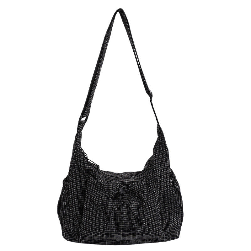 Plaid Drawstring Ruched Cloud Bag