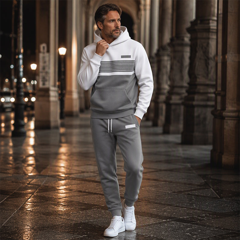 Men's Casual Color-Block Hoodie and Pants Set