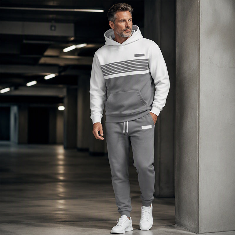 Men's Casual Color-Block Hoodie and Pants Set