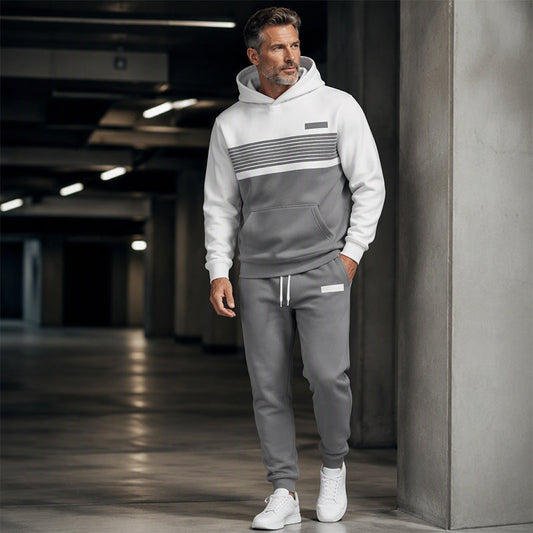Men's Casual Color-Block Hoodie and Pants Set
