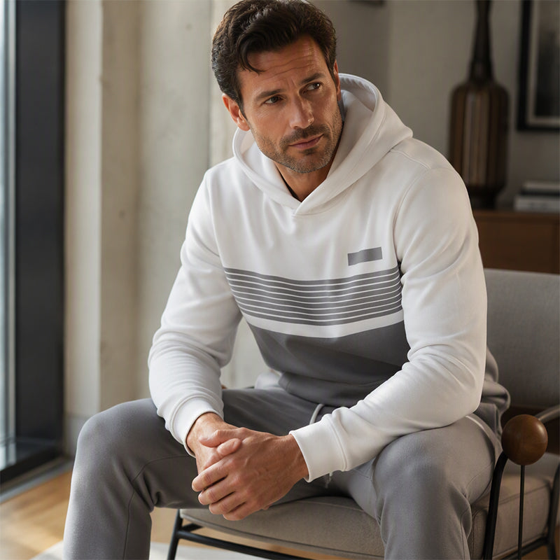 Men's Casual Color-Block Hoodie and Pants Set