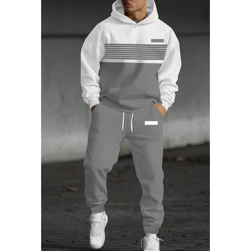Men's Casual Color-Block Hoodie and Pants Set