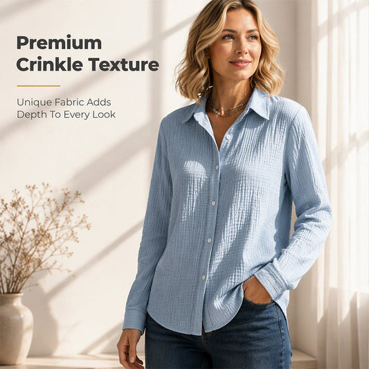 ✨ Effortless Polish | Women’s Crinkle-Texture Button-Down Shirt