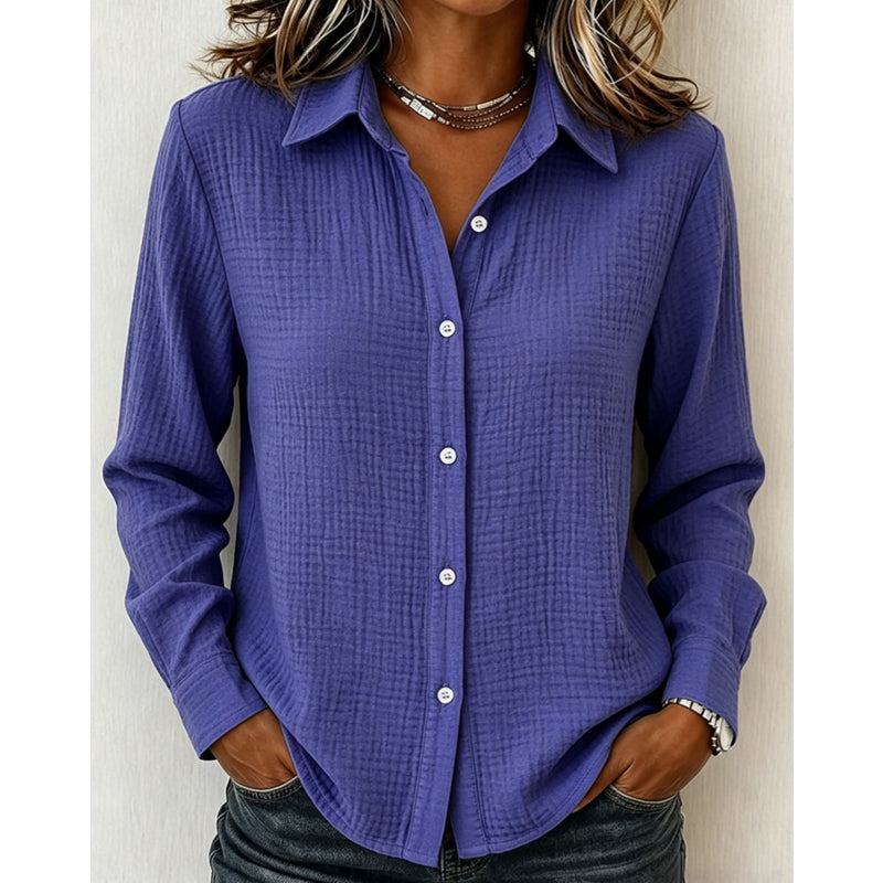 ✨ Effortless Polish | Women’s Crinkle-Texture Button-Down Shirt