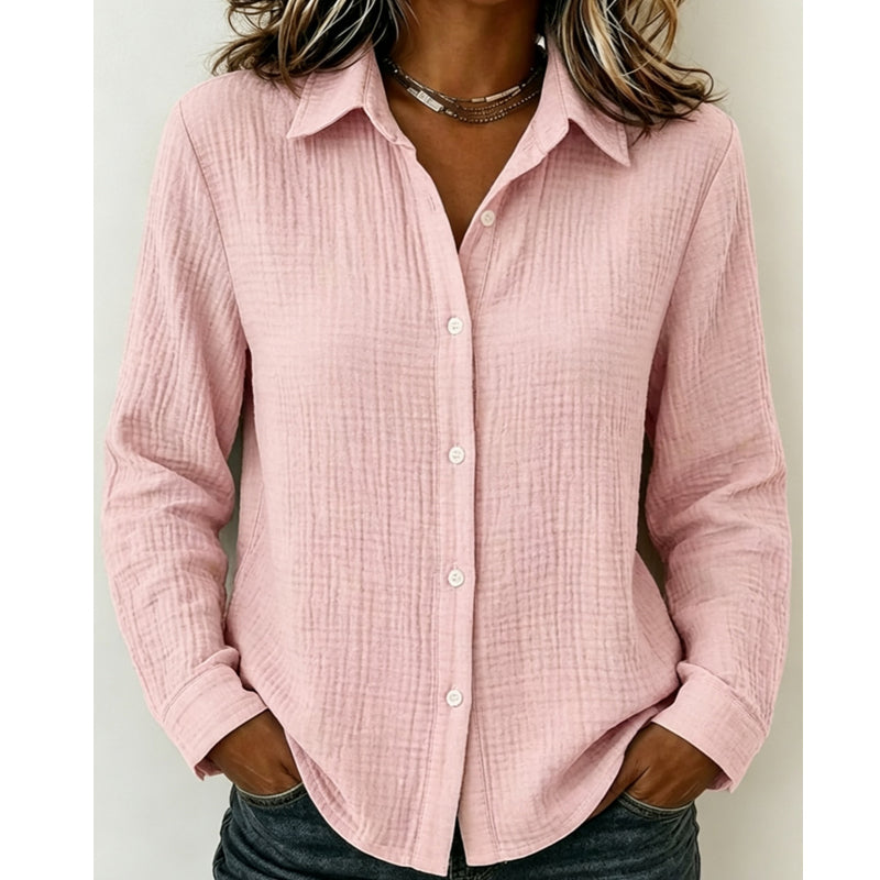 ✨ Effortless Polish | Women’s Crinkle-Texture Button-Down Shirt