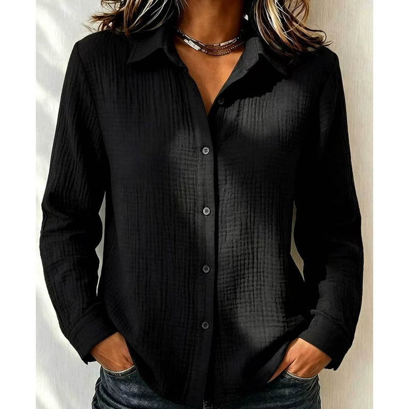 ✨ Effortless Polish | Women’s Crinkle-Texture Button-Down Shirt