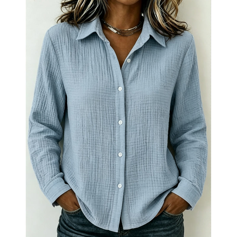 ✨ Effortless Polish | Women’s Crinkle-Texture Button-Down Shirt