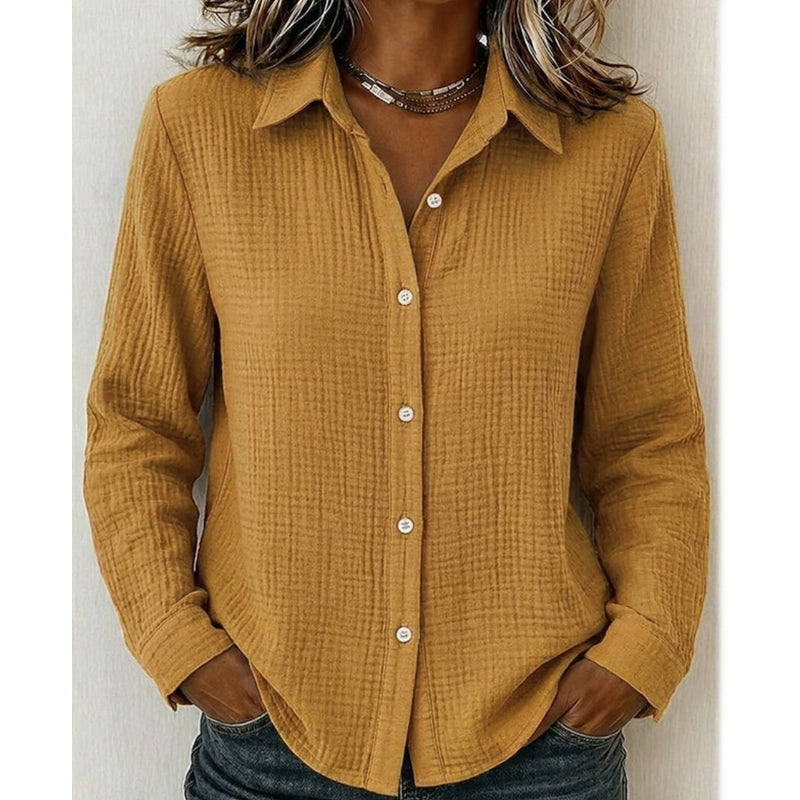 ✨ Effortless Polish | Women’s Crinkle-Texture Button-Down Shirt
