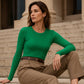 Women's Classic Crew Neck Ribbed Knit Top