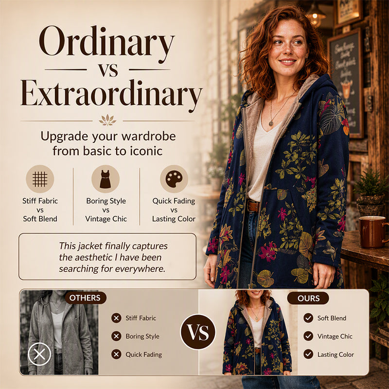 Women's Vintage Leaf Print Hooded Coat