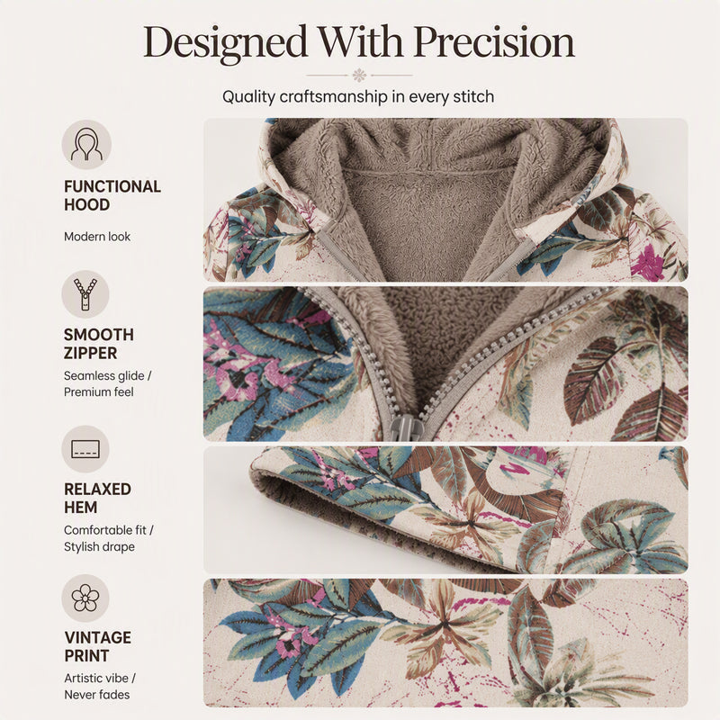 Women's Vintage Leaf Print Hooded Coat