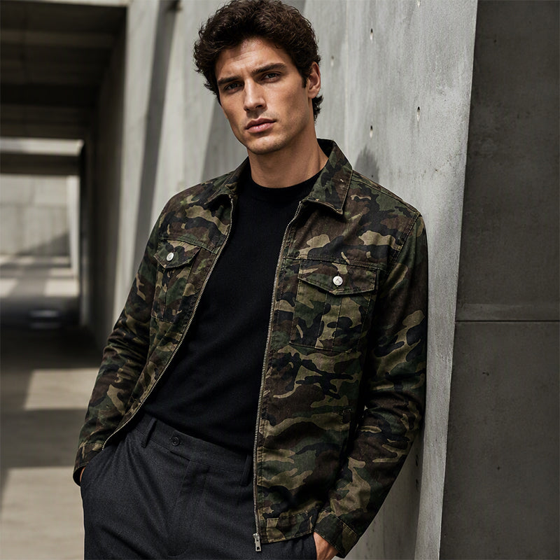 💥 Camo Contrast, Street-Ready Denim | Men's Structured Jacket ⚡