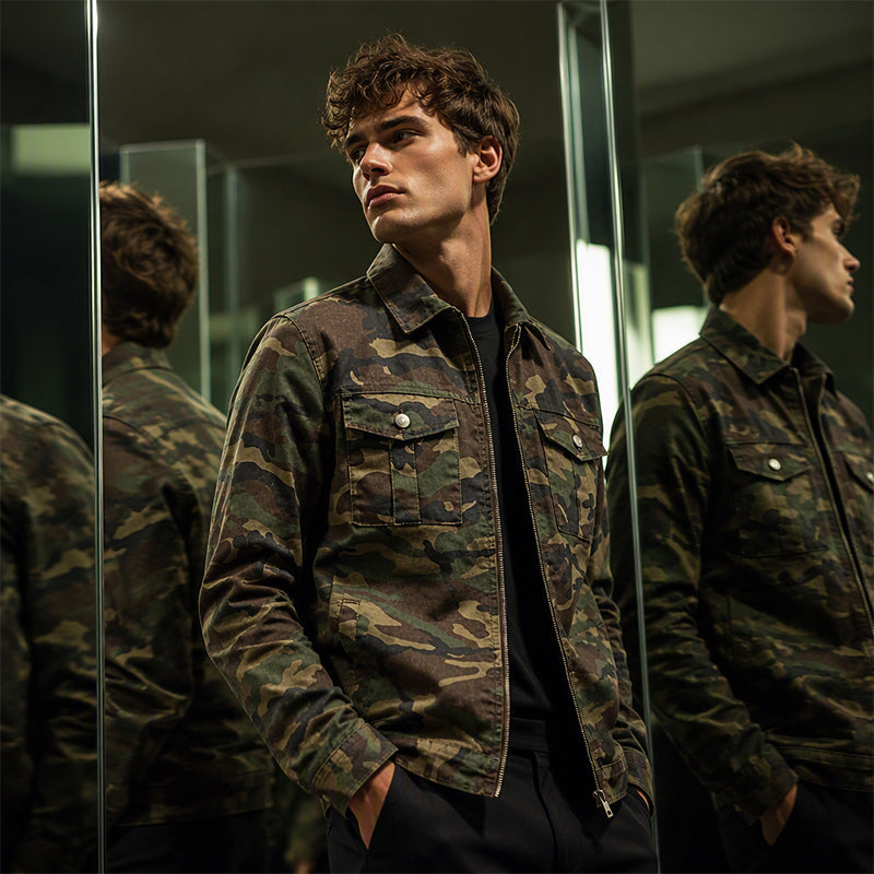 💥 Camo Contrast, Street-Ready Denim | Men's Structured Jacket ⚡