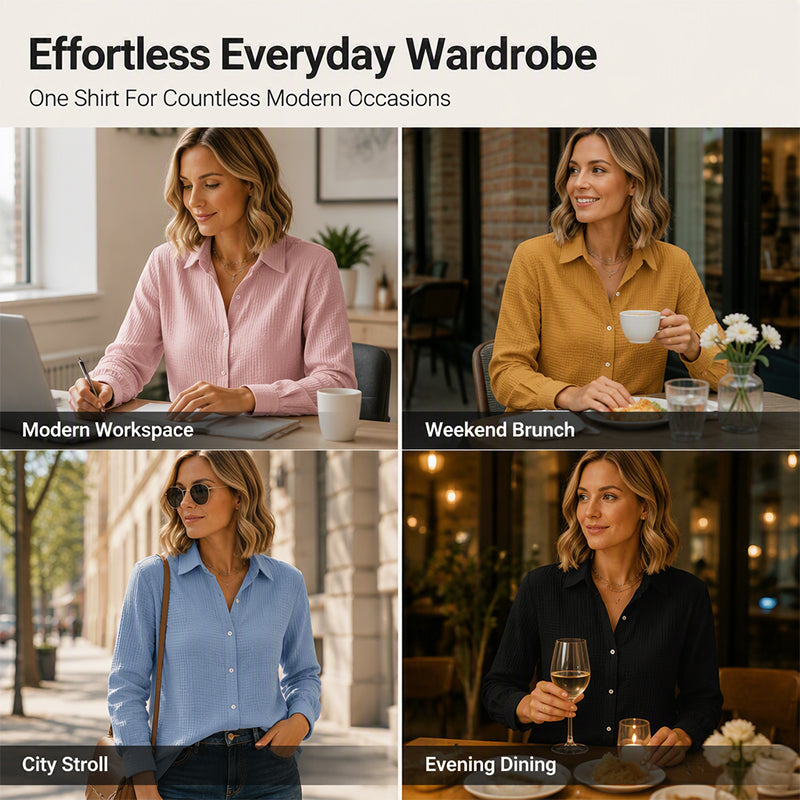 ✨ Crinkle Texture, Polished Everyday Style | Women's Button-Down Shirt