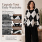 Women's Retro Argyle Cozy Knit Sweater
