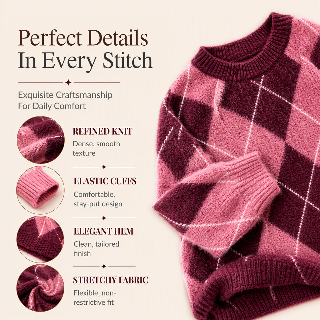 Women's Retro Argyle Cozy Knit Sweater