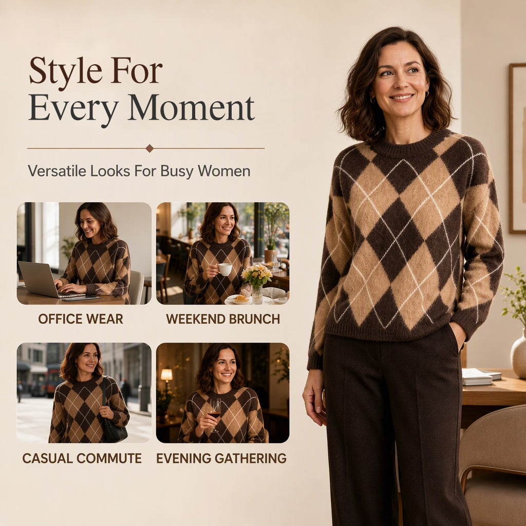 Women's Retro Argyle Cozy Knit Sweater