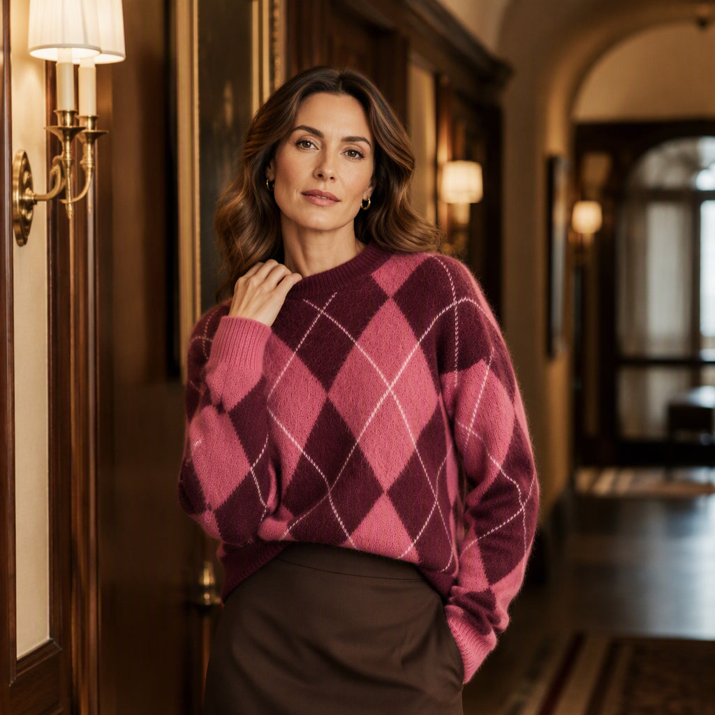 Women's Retro Argyle Cozy Knit Sweater