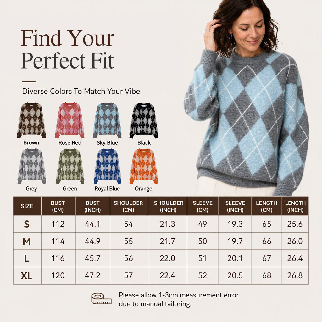 Women's Retro Argyle Cozy Knit Sweater