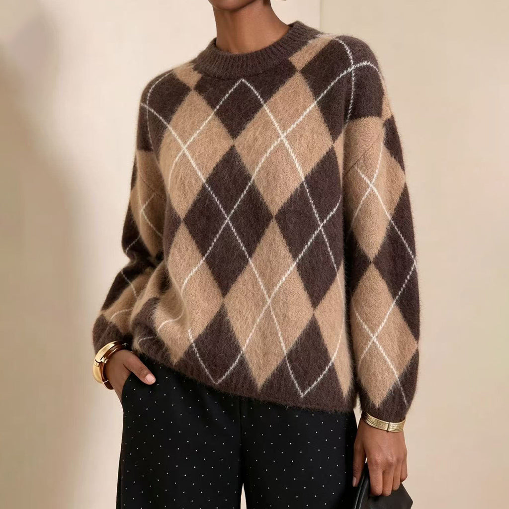 Women's Retro Argyle Cozy Knit Sweater