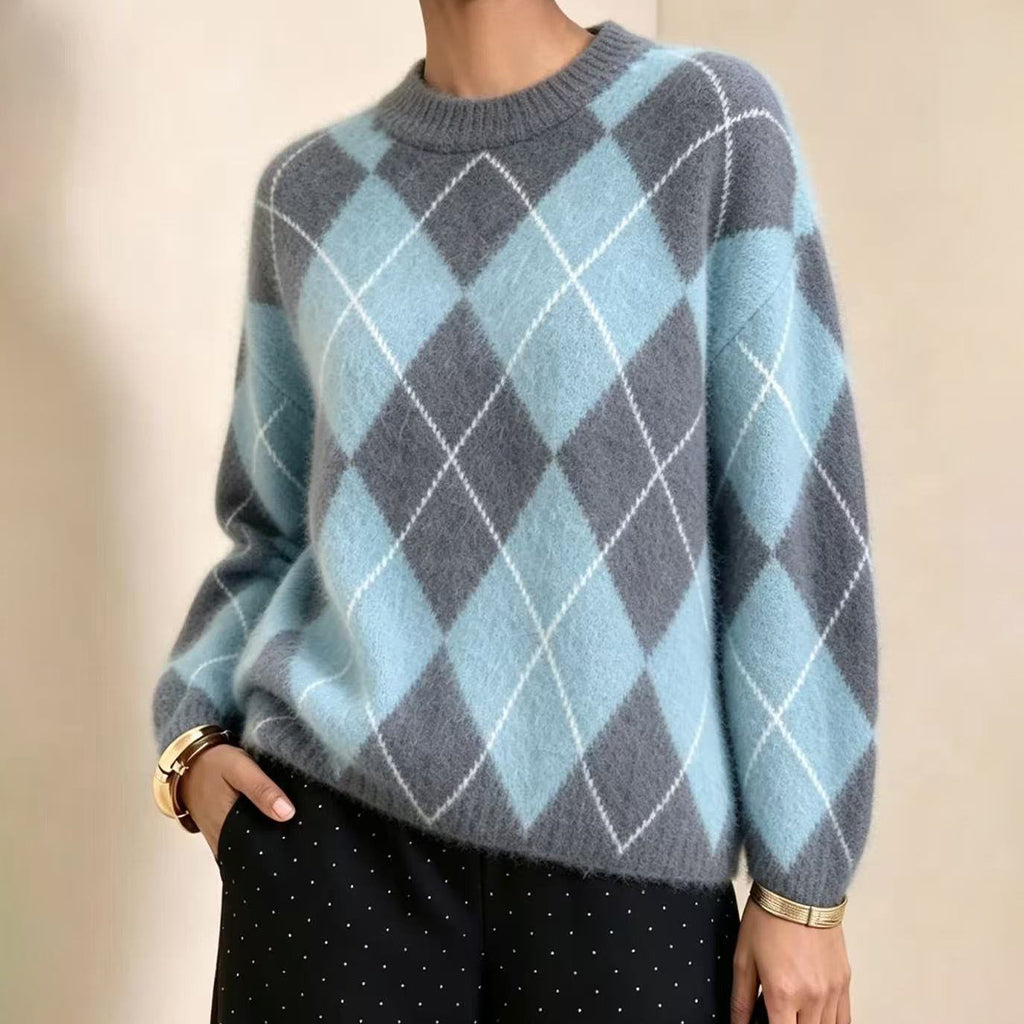 Women's Retro Argyle Cozy Knit Sweater