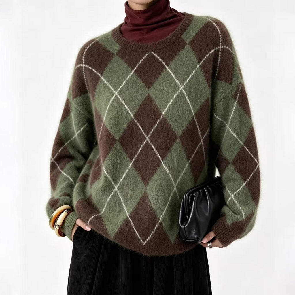 Women's Retro Argyle Cozy Knit Sweater