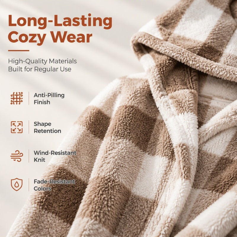 Women's Loose Plaid Color Block Hooded Cardigan