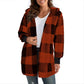 Women's Loose Plaid Color Block Hooded Cardigan