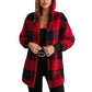 Women's Loose Plaid Color Block Hooded Cardigan