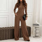 Women's Turtleneck Knit Top and Wide-Leg Pants Set
