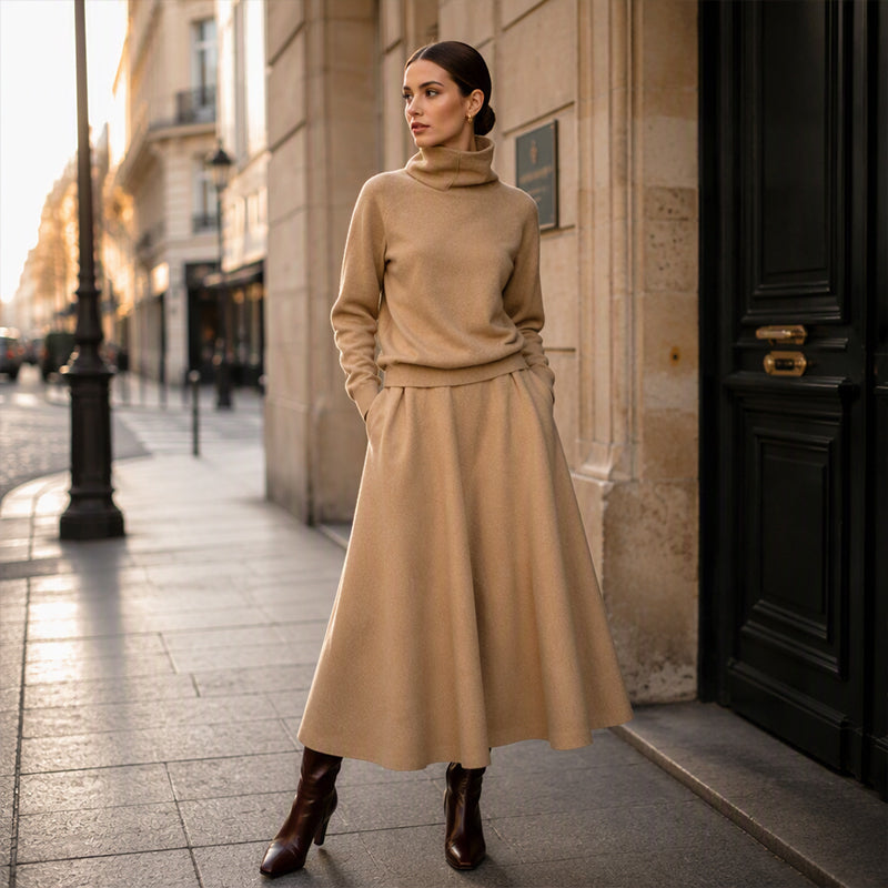 Women's Turtleneck Top and Maxi Skirt Set