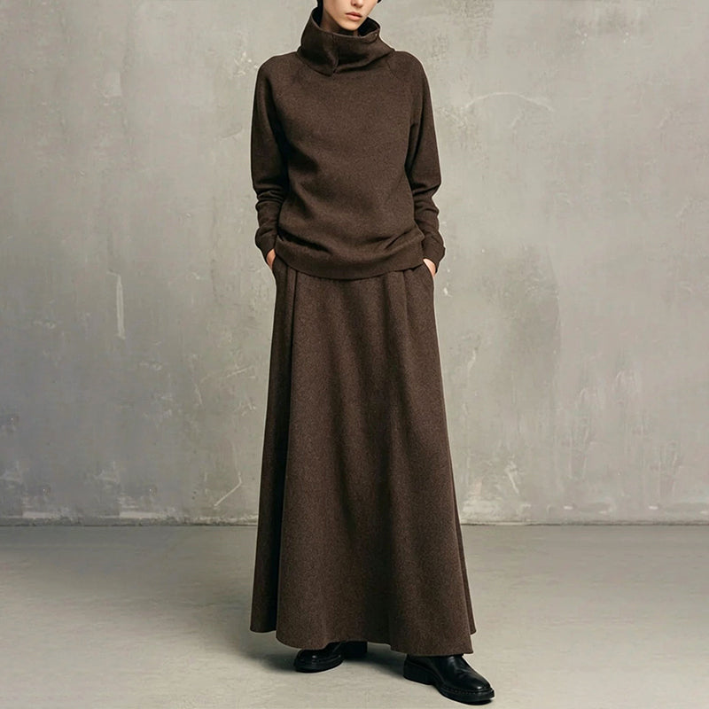 Women's Turtleneck Top and Maxi Skirt Set